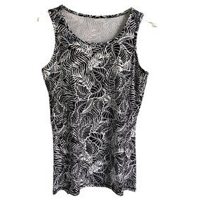 Reel Legends Reel Tec Black White Leaf Print Scoop Neck Tank Top Small NEW